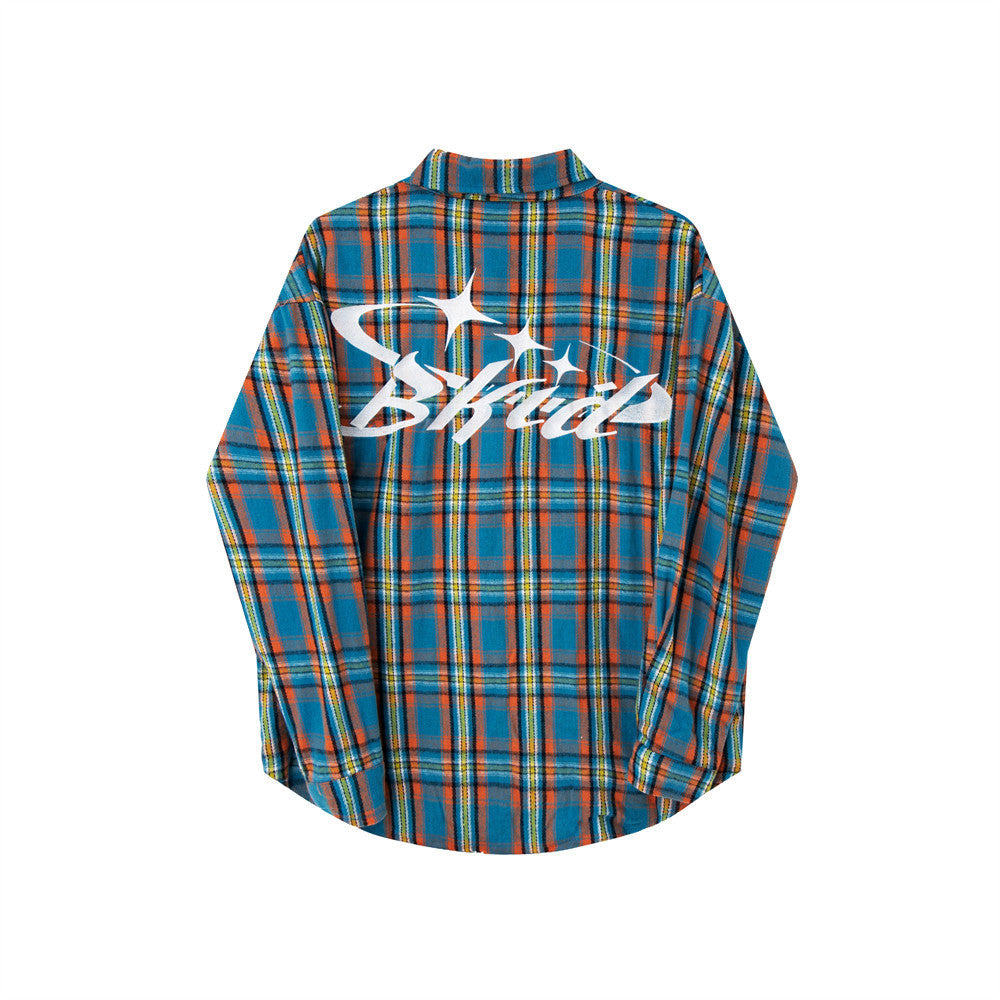 Letter Embroidery High Street Style Trendy Loose Casual Cardigan Shirt