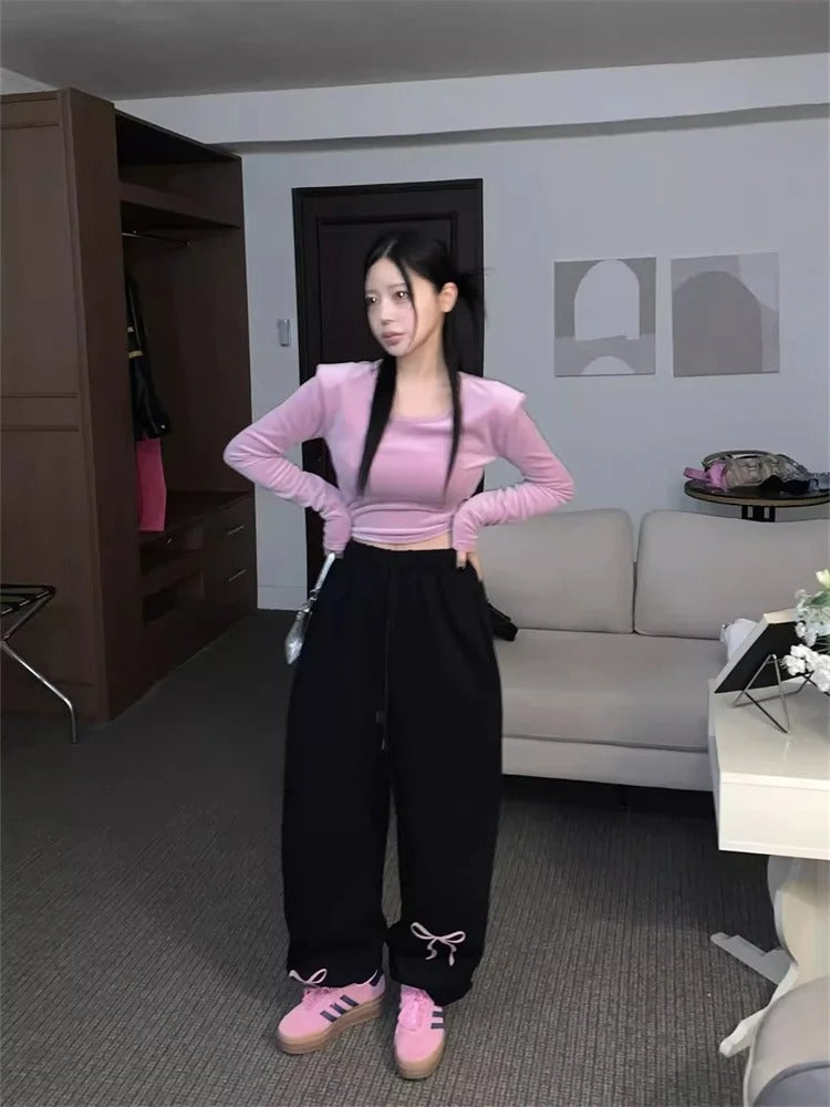 Drawstring Elastic High Waist Ankle-tied Bow Casual Sweatpants