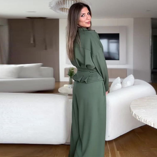 Womens Casual Elegant Two-piece Set Featuring A Long-sleeve Top And Pants