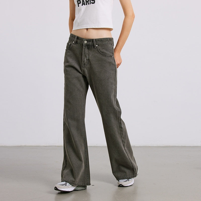 Mudfarvede Micro-pull Vaskede Slidte Cleanfit Lige Casual Jeansbukser