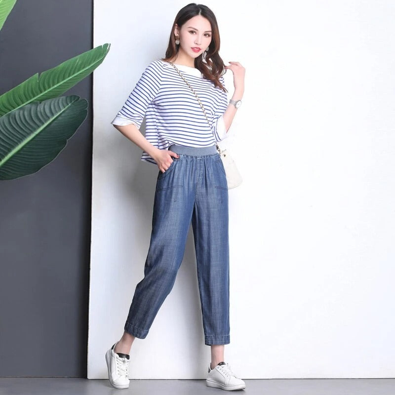 Draped Tencel denim harem pants