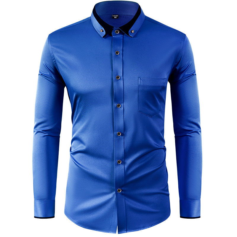 Skjorte til mænd med farveeffekt, krave-design, ensfarvet og slim fit