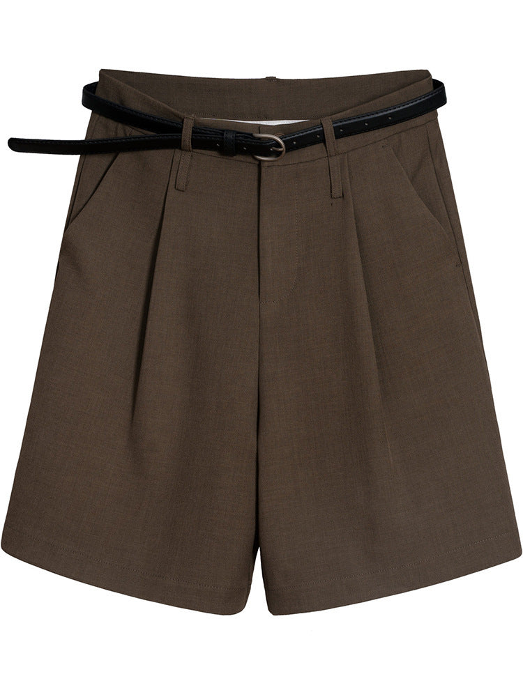 Women's High Waist Straight Suit Cropped Pants Retro Bermuda Shorts