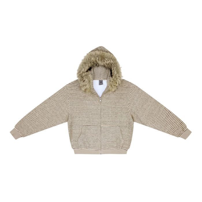 Vintage Fur Collar Couple Hooded Zipper Cardigan Sweater