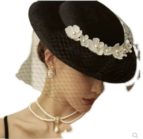 Vintage French Small Top Hat Children's Black Gauze Headdress