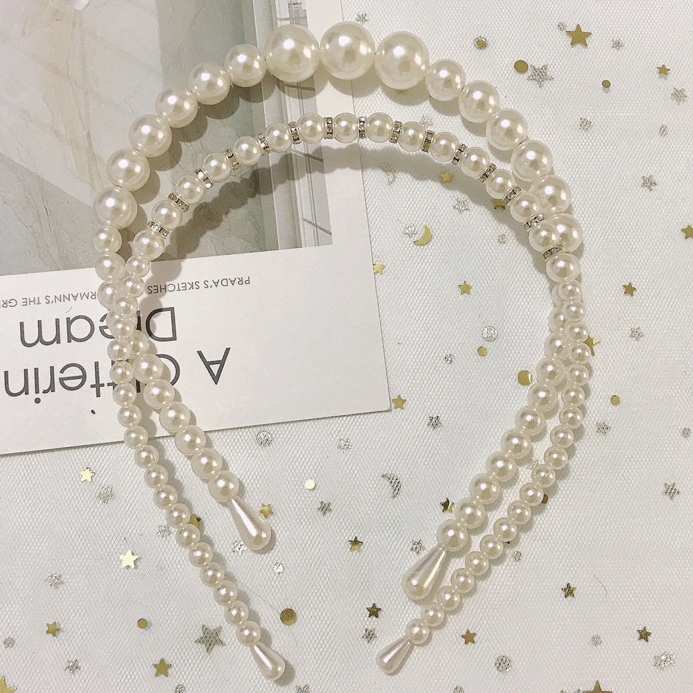 Women's Pressed Hair All-match Pearl Headband Three-piece Set