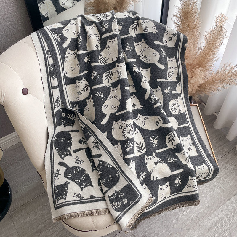 Cute Cat Thickening Thermal Soft Jacquard Scarf