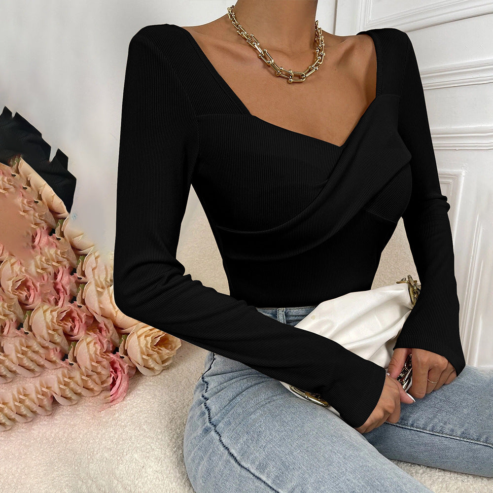 Women's Slim Fit V-Neck Long Sleeve Knit Top