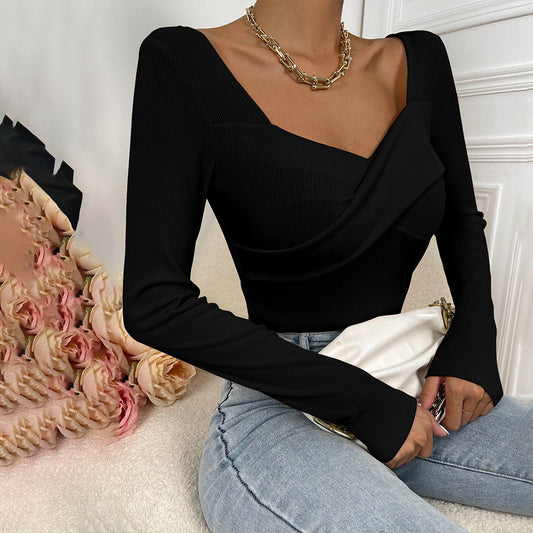 Women's Slim Fit V-Neck Long Sleeve Knit Top