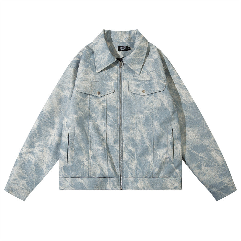 Fashion Tie-dye Loose Leather Coat Men