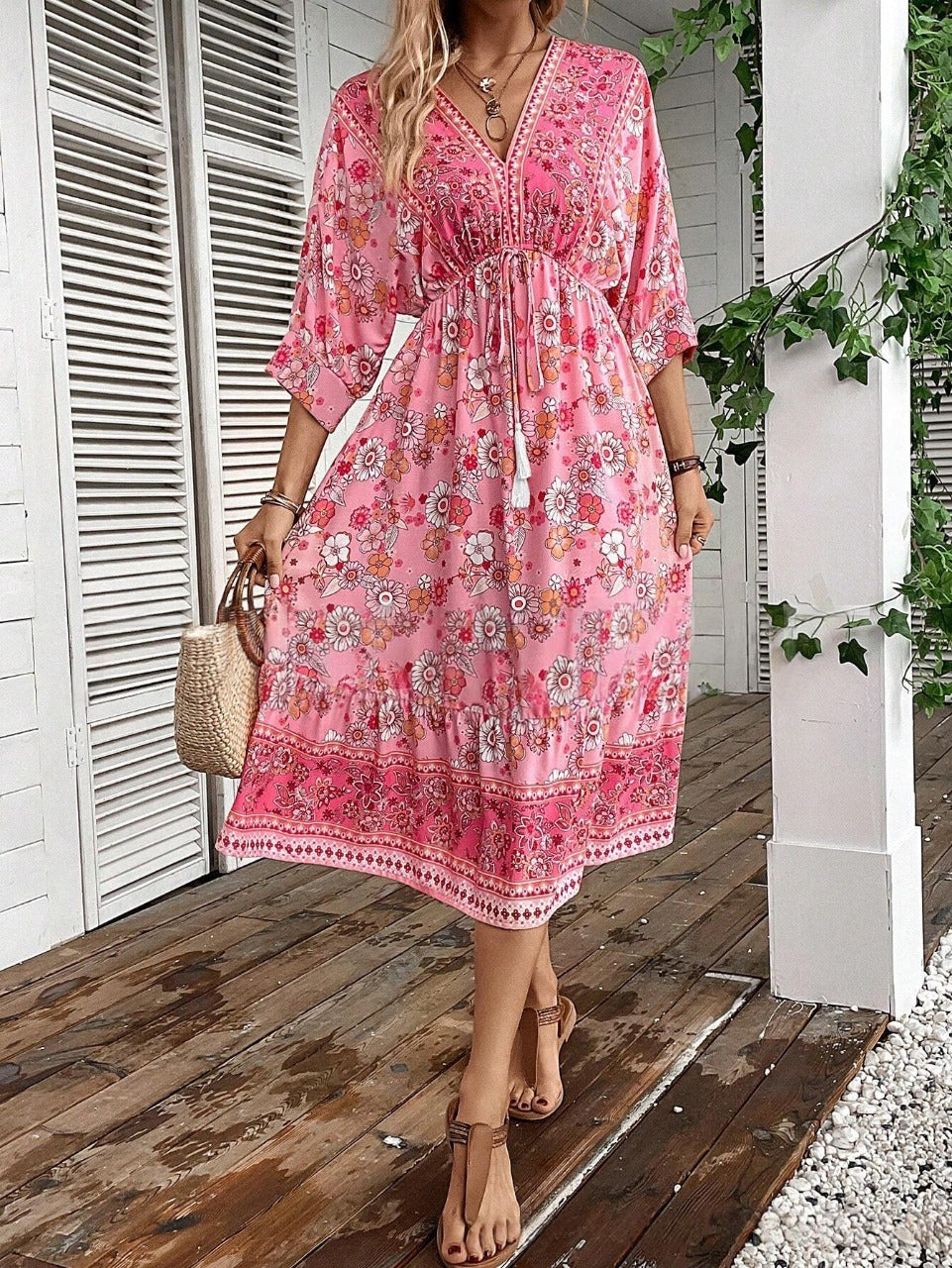 Womens Bohemian Printed Dress With Regular Sleeves