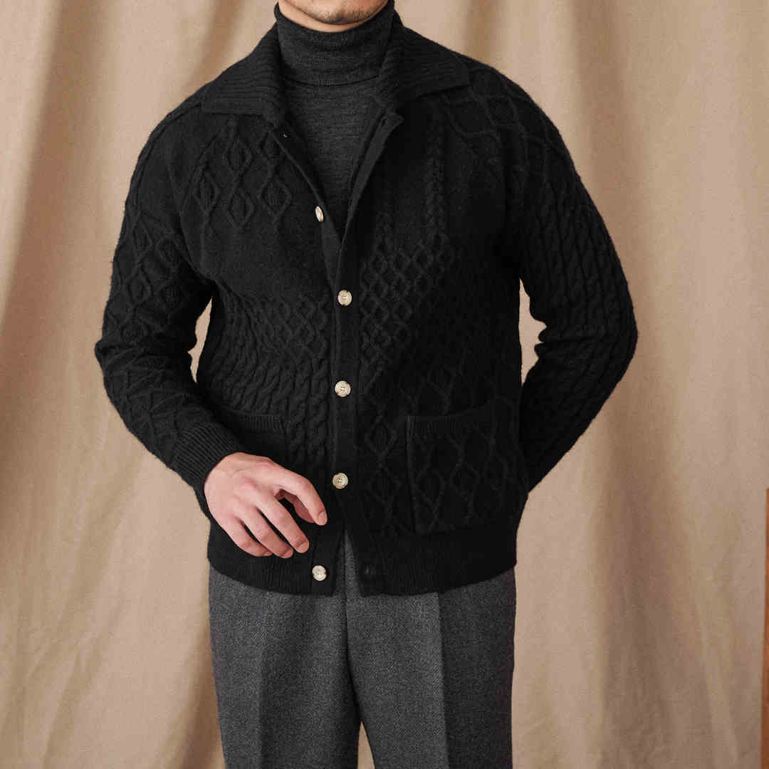 Moderigtig tyk cardigan-sweater vintage jacquardjakke