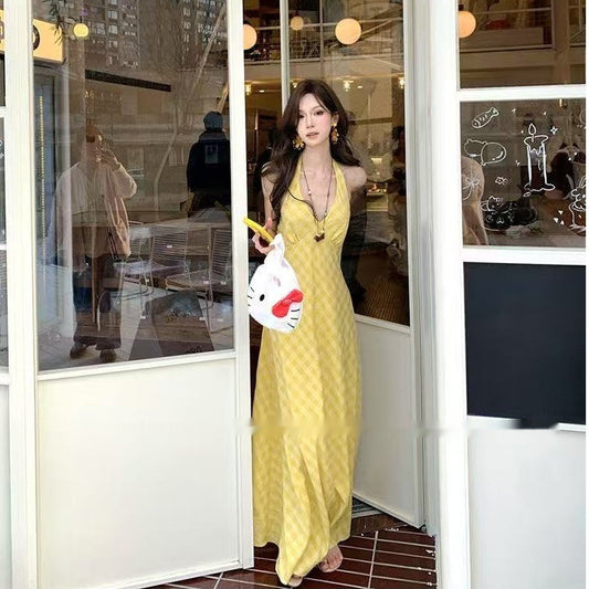French Style V Neck Halter Dress For Women