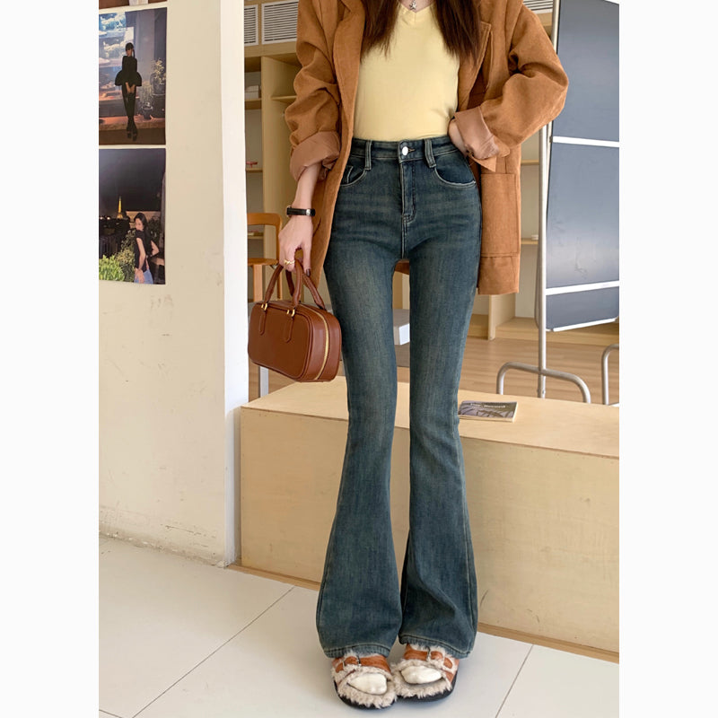 Retro skinny jeans til kvinder med lav talje og stretch