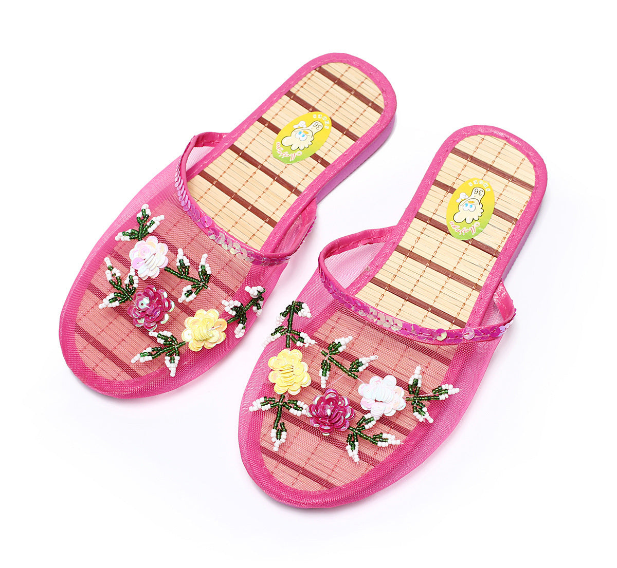 Hand-embroidered Beaded Silk Mesh Slippers
