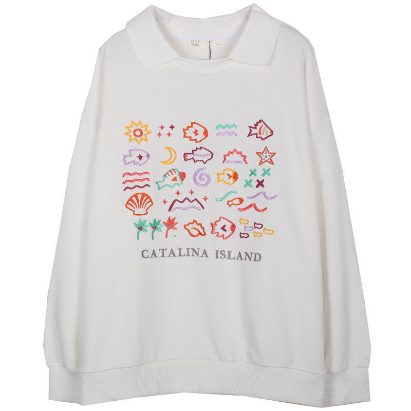 Women's Long Sleeve All-match Fish Embroidery Loose Sweater