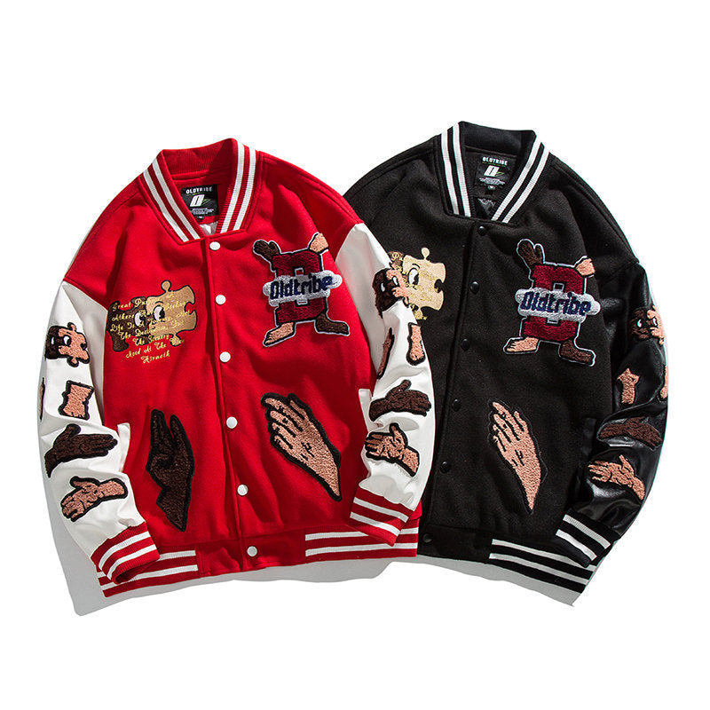 Men's Personality Handsome Creative Pattern Print Loose Baseball Jacket