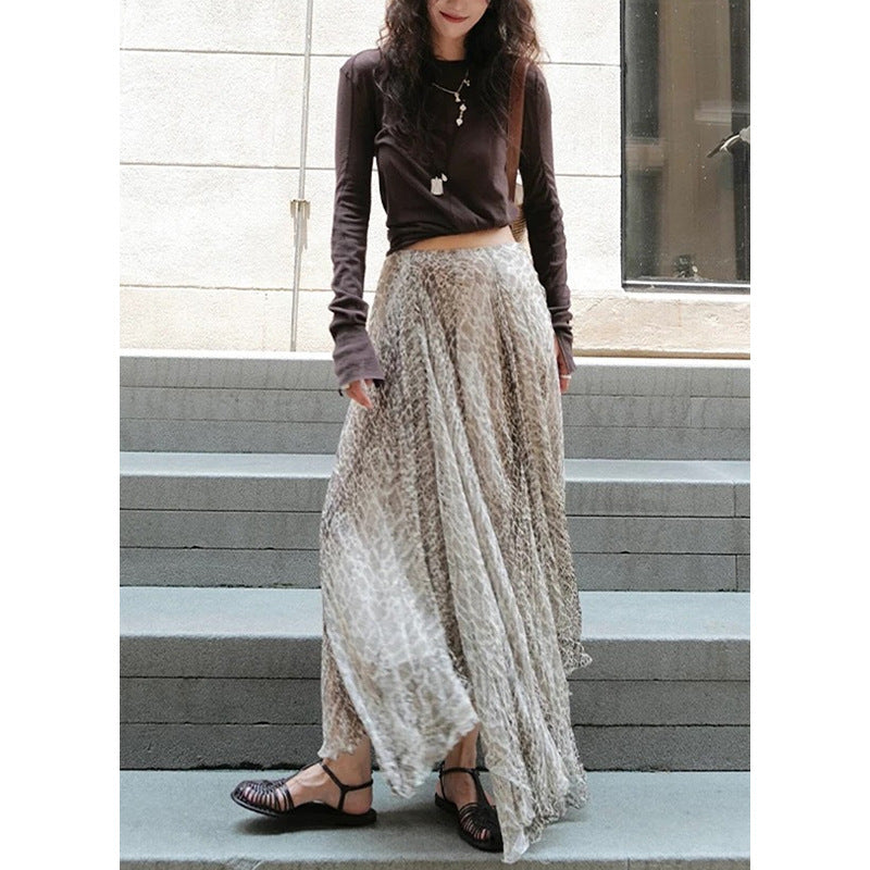 Women's Stylish Western-Style Coffee-Colored Printed Skirt Set