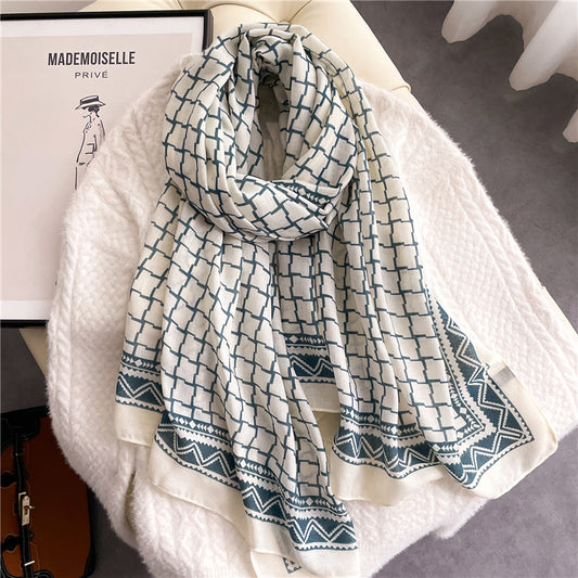 Elegant Floral Shawl In Cotton And Linen