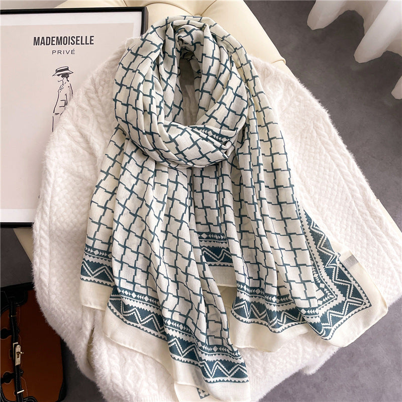 Elegant Floral Shawl In Cotton And Linen