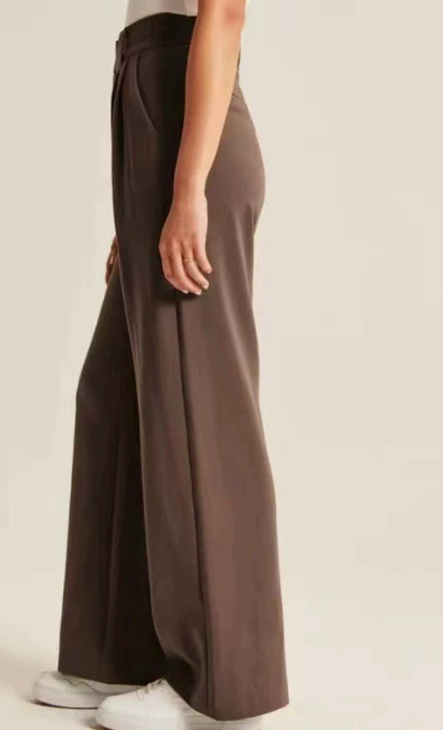 Commuter Drooping Slimming Solid Pocket High Waist Wide Leg Pants