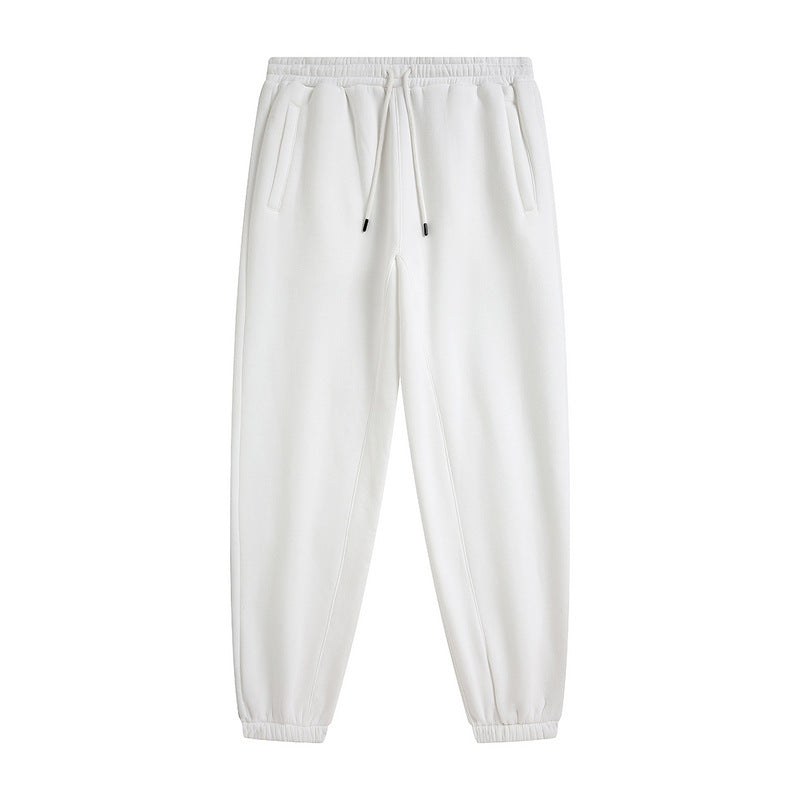 Plus Fleece Clean Color Pinched Foot Drawstring Sweatpants