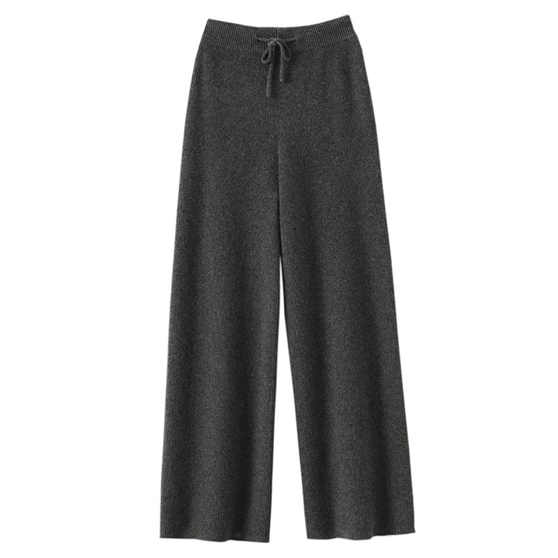 Womens HighWaisted Drapey Wool StraightLeg RelaxedCut Casual Pants