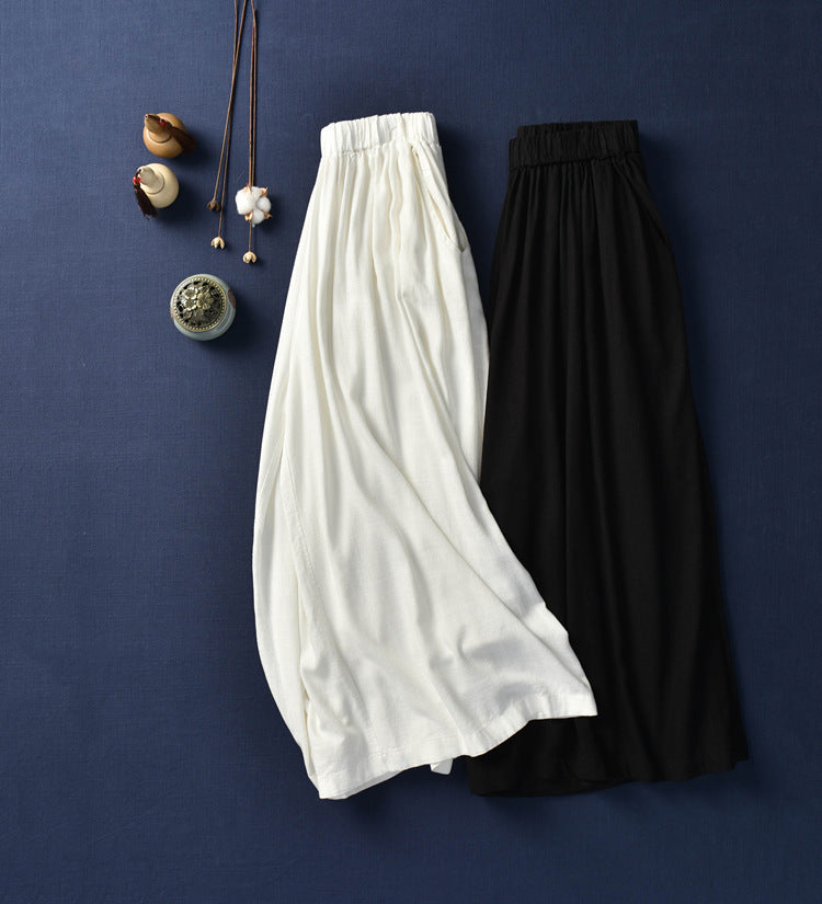 Linen Slim-looking Stone Washed Trousers Yoga Travel Culottes
