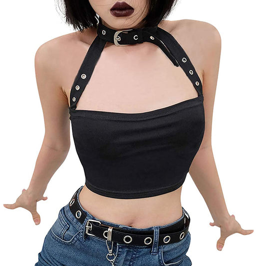 Cool Hanging Neck Exposed Collarbone Leaky Shoulder Small Vest