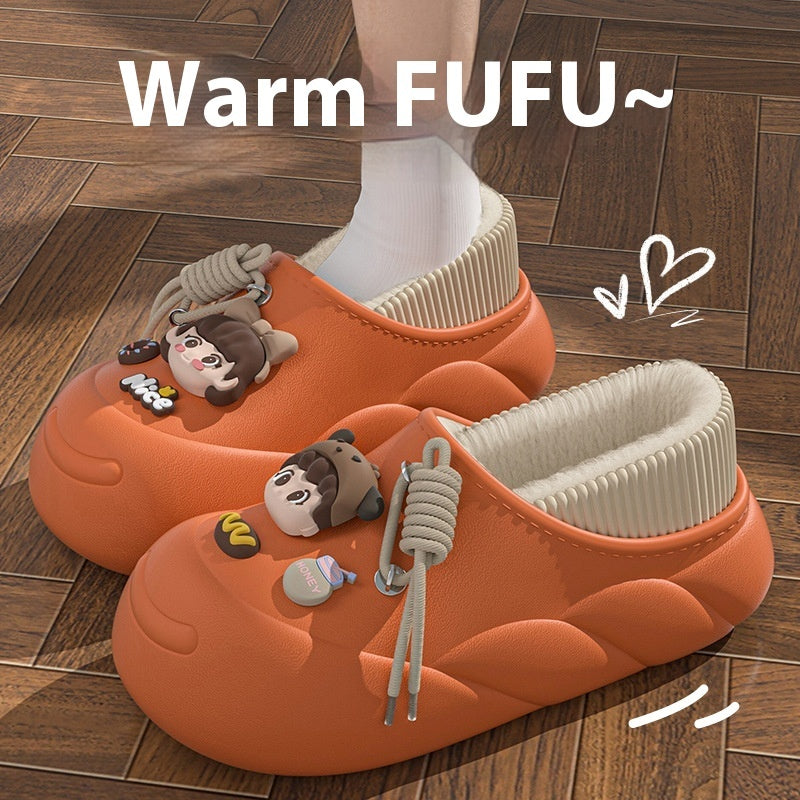 Poop Feeling Winter In Stock Soft Bottom Cartoon Waterproof Toe Cap Cotton Slippers