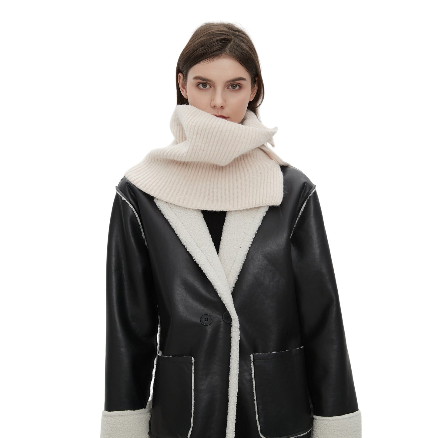 European And American Winter Korean Style Wool Solid Color Clip Flower Shaped Button Knitted Scarf