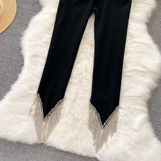 Design Sense Skinny Pants Women's Diamond Chain
