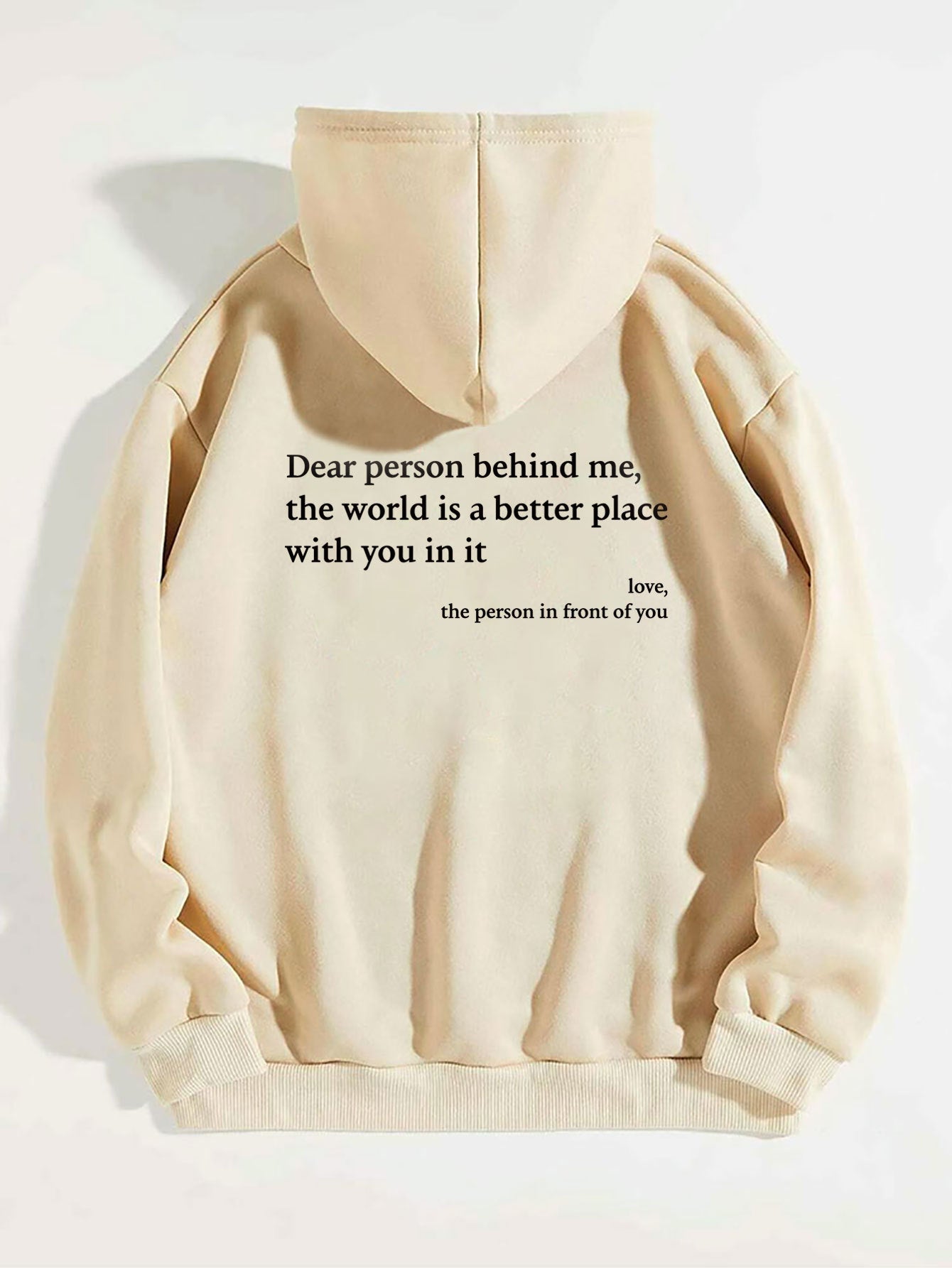 Dame-plyshættetrøje med bogstavprint, kængurulomme og snøre, unisex
