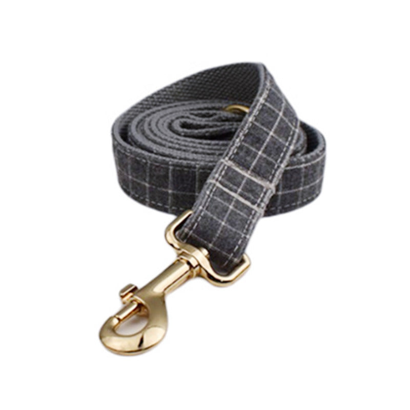 Gray Plaid Flannel Pet Collar Velvet Hand Holding Rope