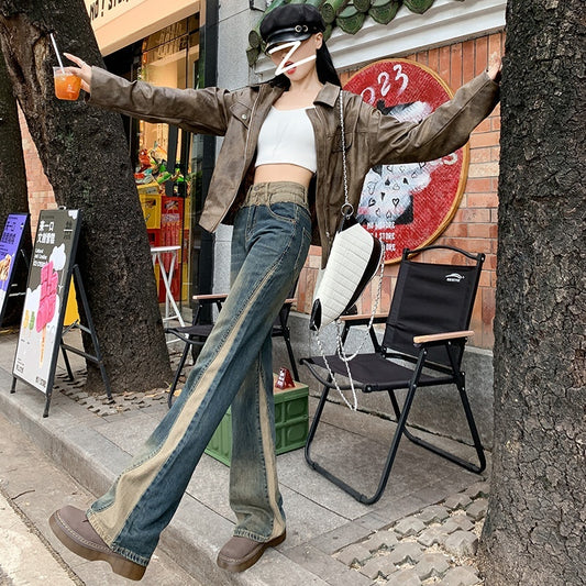 Patchwork Retro Kontrastfarvet Flared Jeans