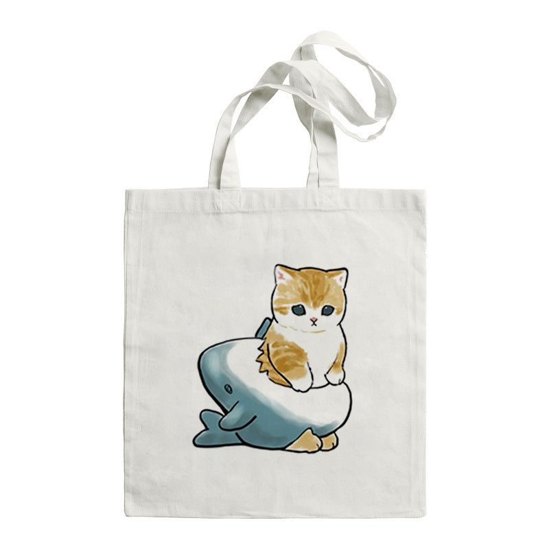 Shark Cat Printed Canvas Bag Shoulder