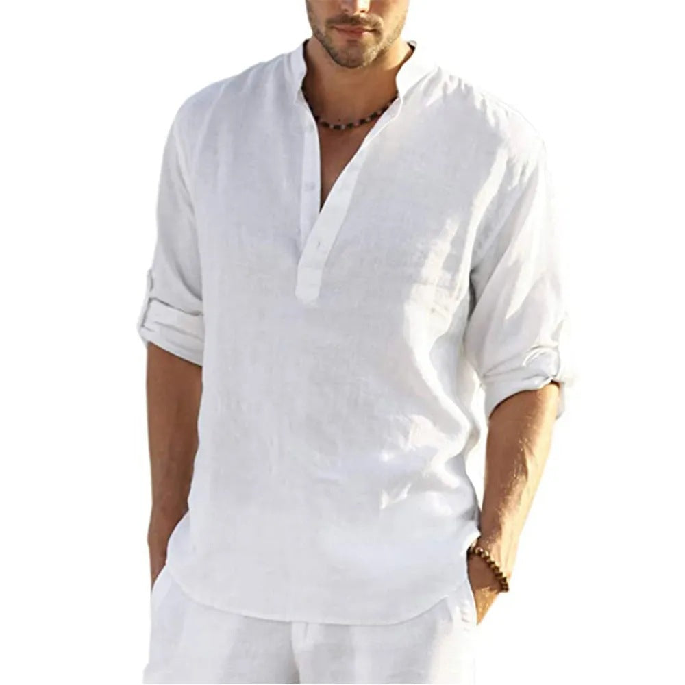 Casual Linen Shirt Solid Color
