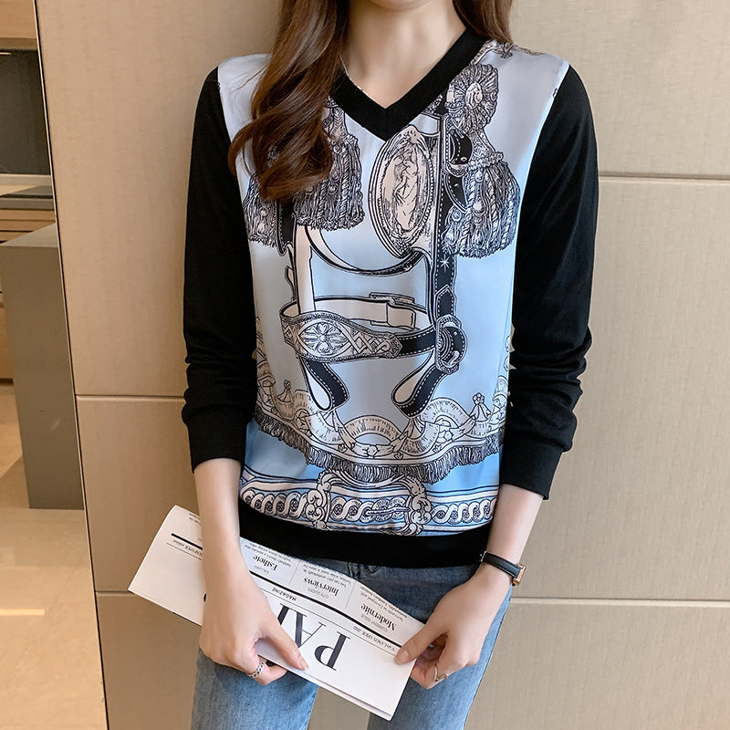 Patchworktrøje med print Langærmet pullover