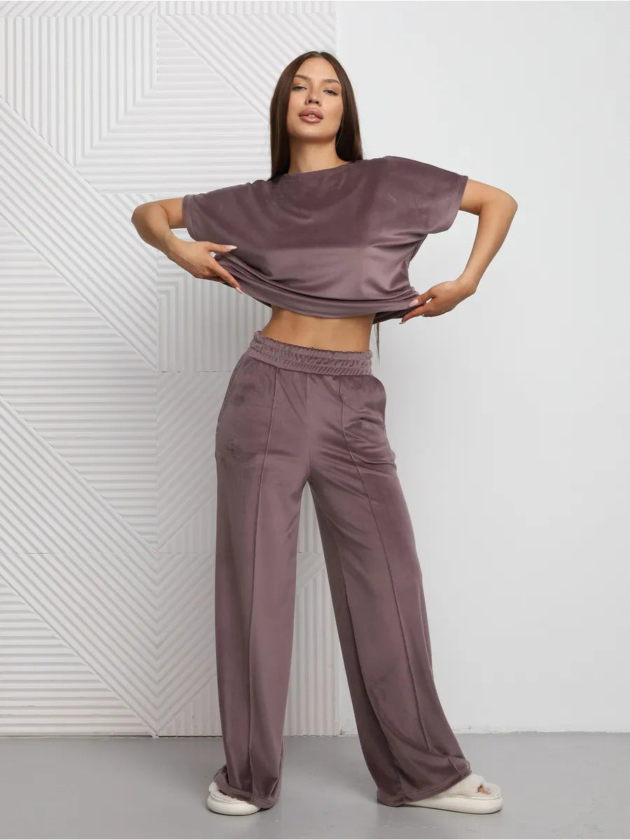 Women's Short-sleeve Top And Pants Set