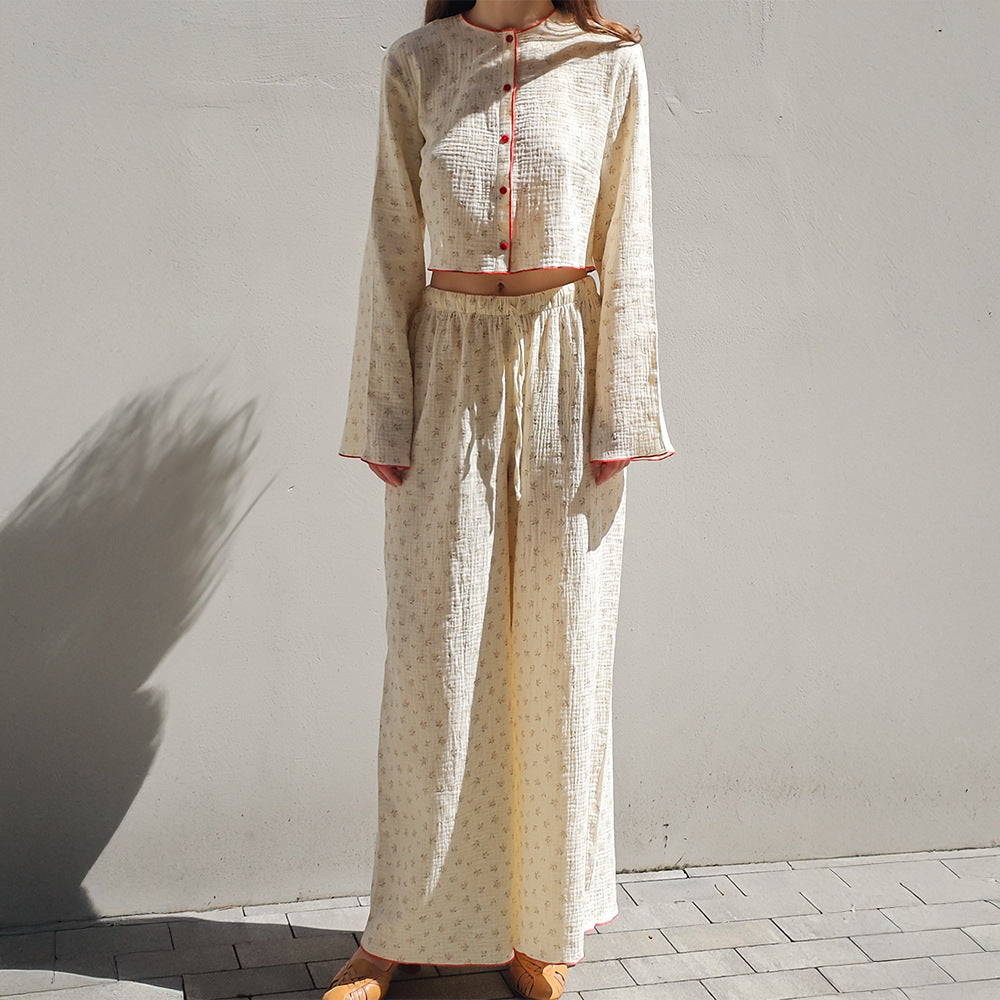 Womens 100 Cotton Printed Top And Pants Pajama Set