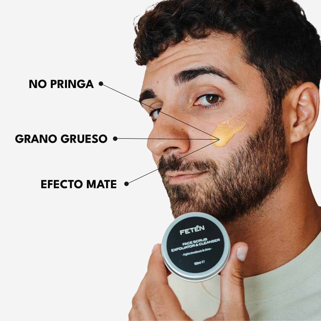 FETEN Exfoliante Facial Hombre - Limpiador Facial Elimina Puntos Negros - Gel Limpiador Facial Piel Grasa - Crema Facial Hombre - 50 ML