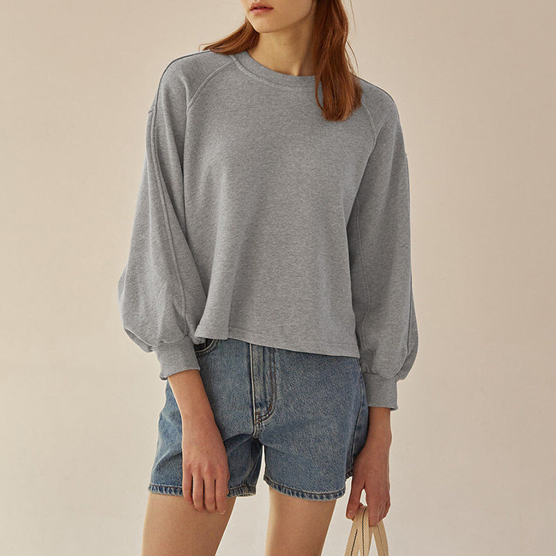 Løs Kortærmet Lanternærme Sammenføjning Pullover Damesweater