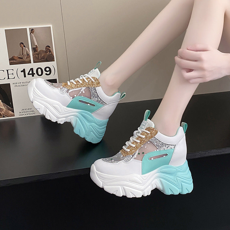 Thick Sole Daddy Shoes Women's Puff Heel Breathable Fashion Sports