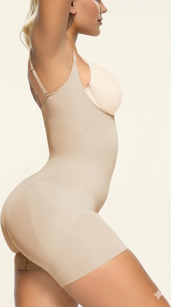 Open Bust Shapewear Mavekontrol Bodysuits til kvinder Sømløs kompression Højtaljet Body Shaper