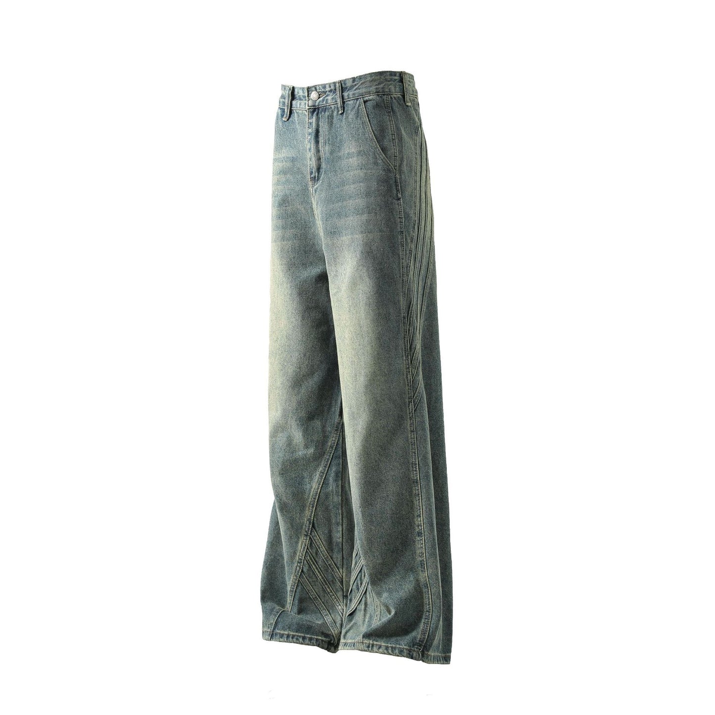 American-style Vintage Distressed Striped Patchwork Jeans