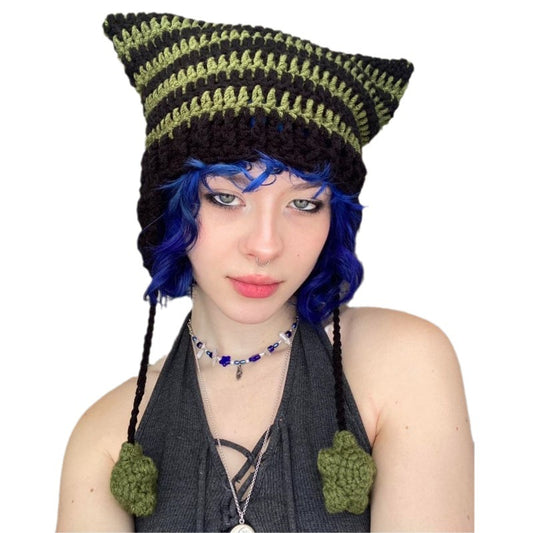 Hand Knitted Striped Woolen Cap