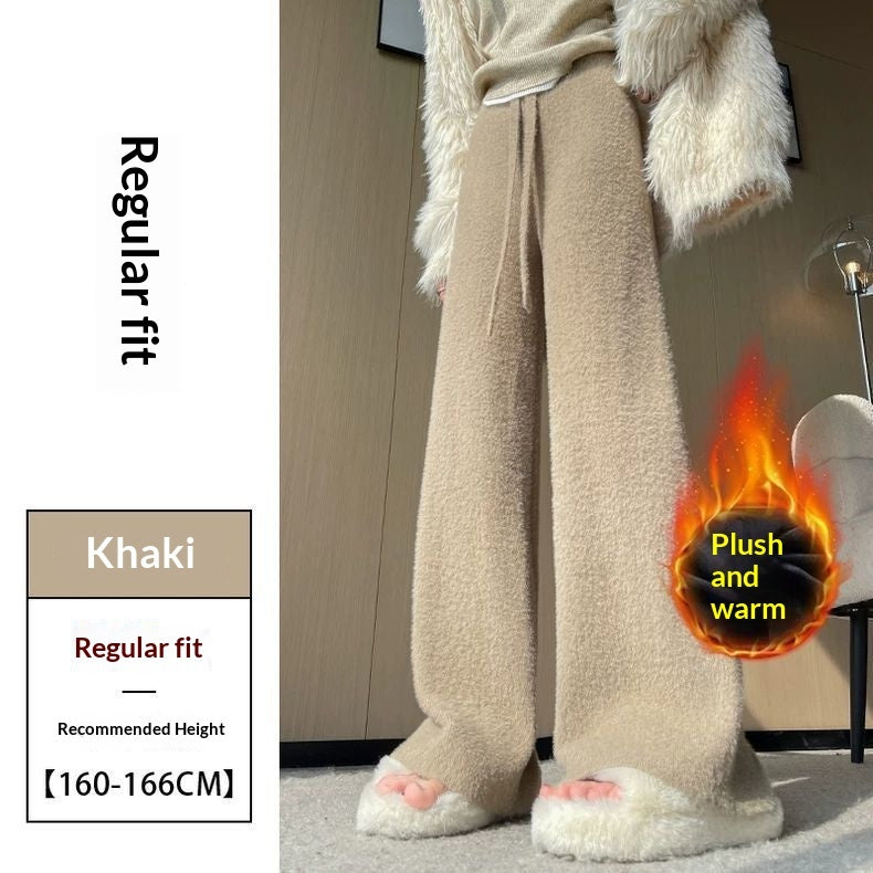 High-waisted Casual Pants Soft  Straight-leg Knitted Trousers