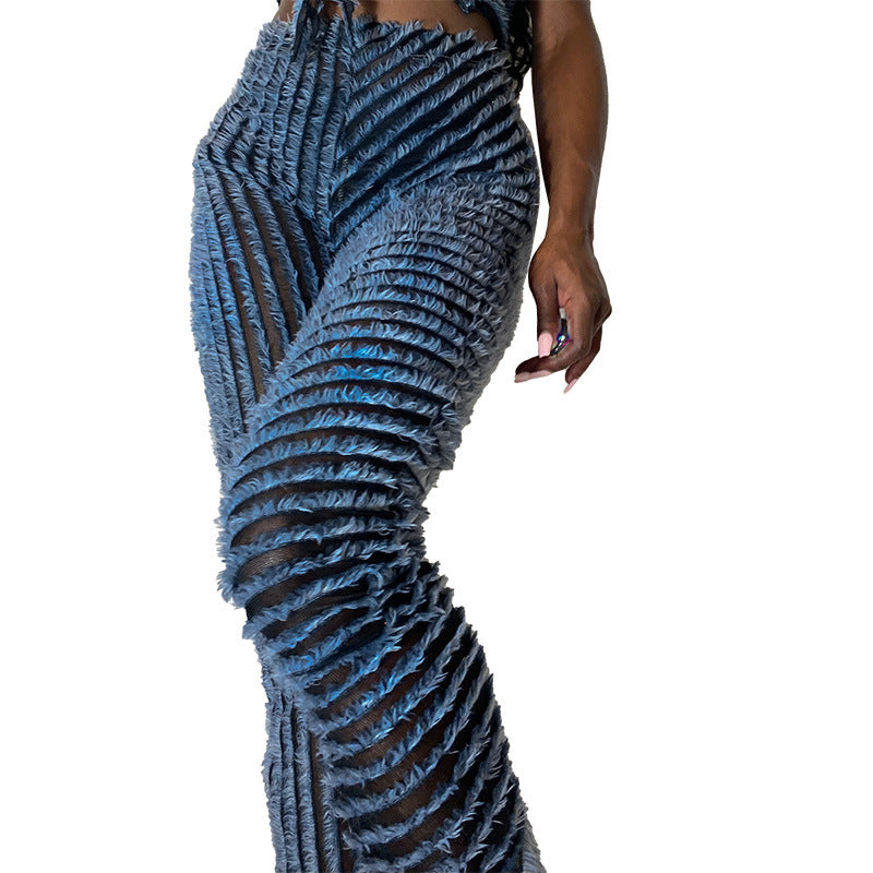 Women's Fashionable High Waist Texture Pants