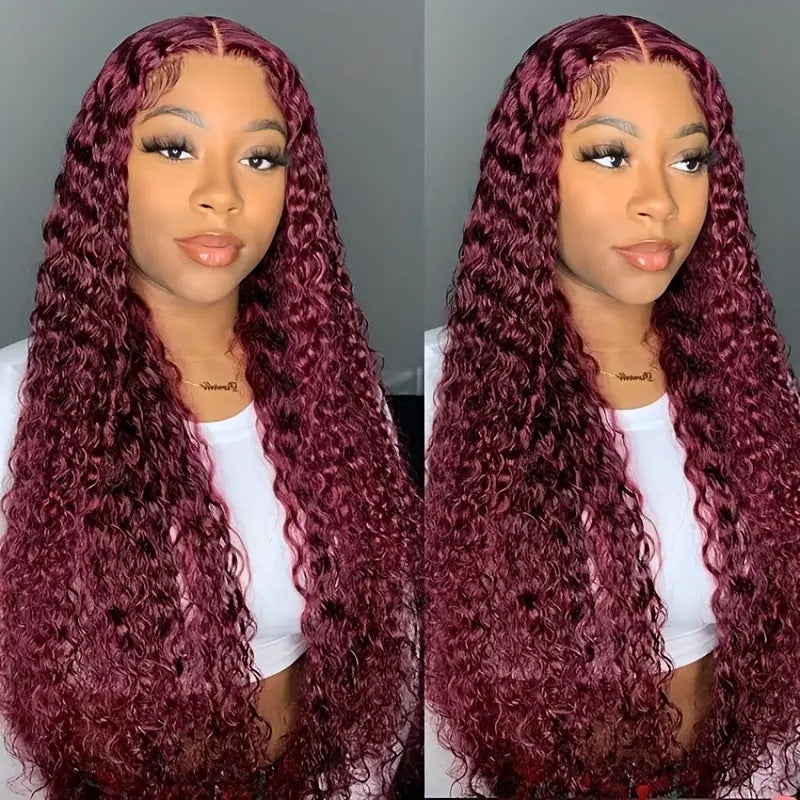 Mode Vinrød Paryk Front Lace Lille Rulle Viklet Rør Afro Syntetiske Parykker
