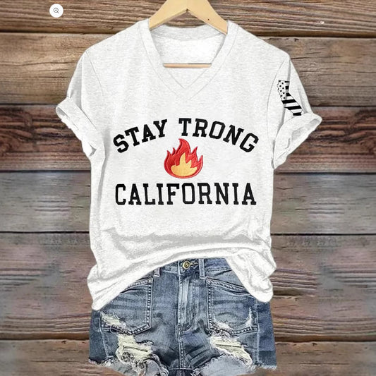 T-shirt til kvinder med V-hals i polyester